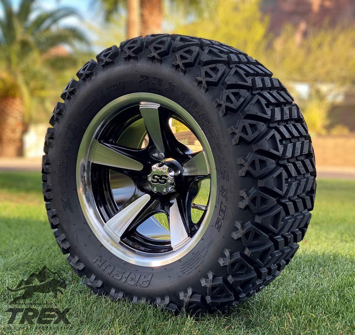 12 Machined Black Aluminum Wheels and All Terrain Tires Set of 4 I6572