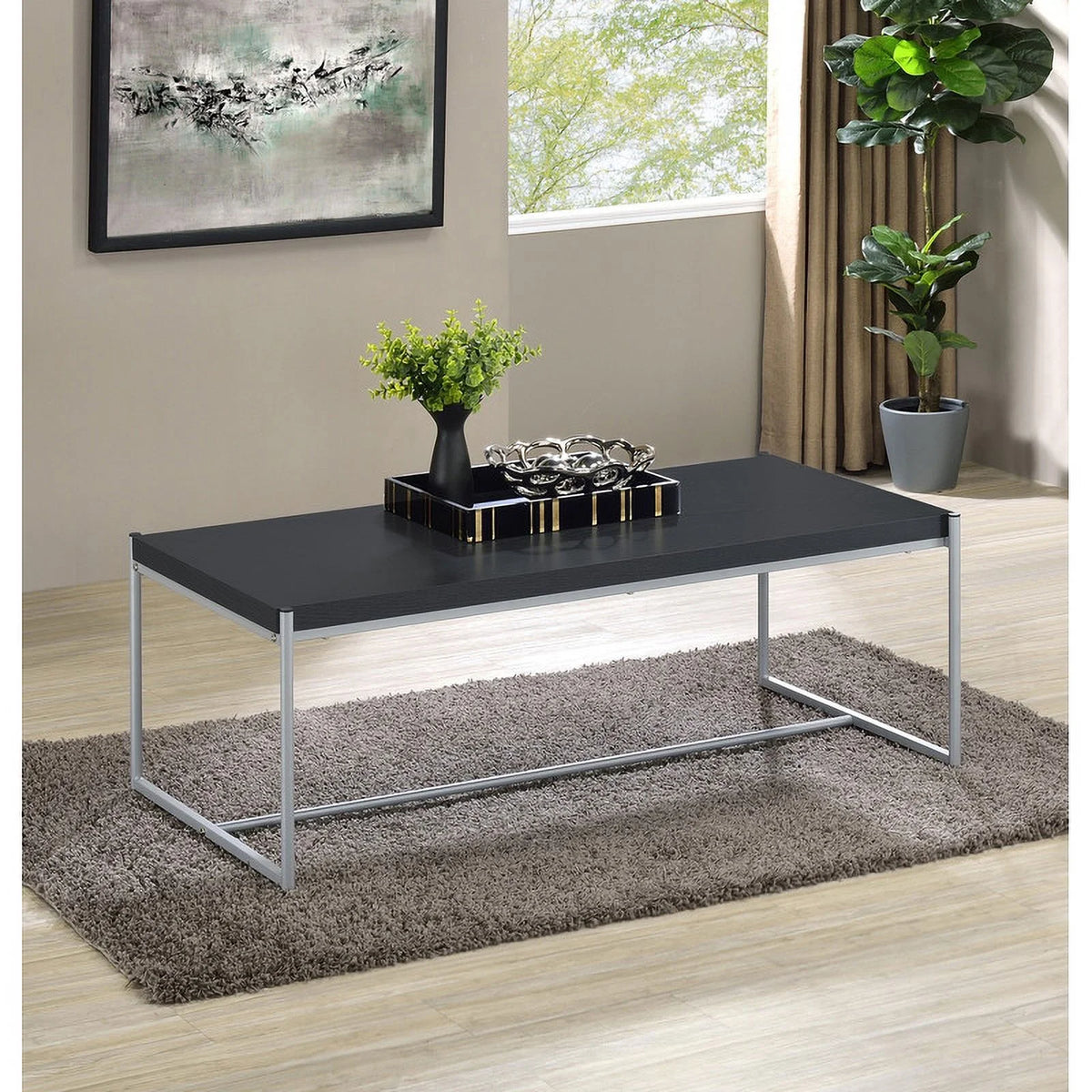 3 Piece Black Engineered Wood Coffee and End Table Set K4638