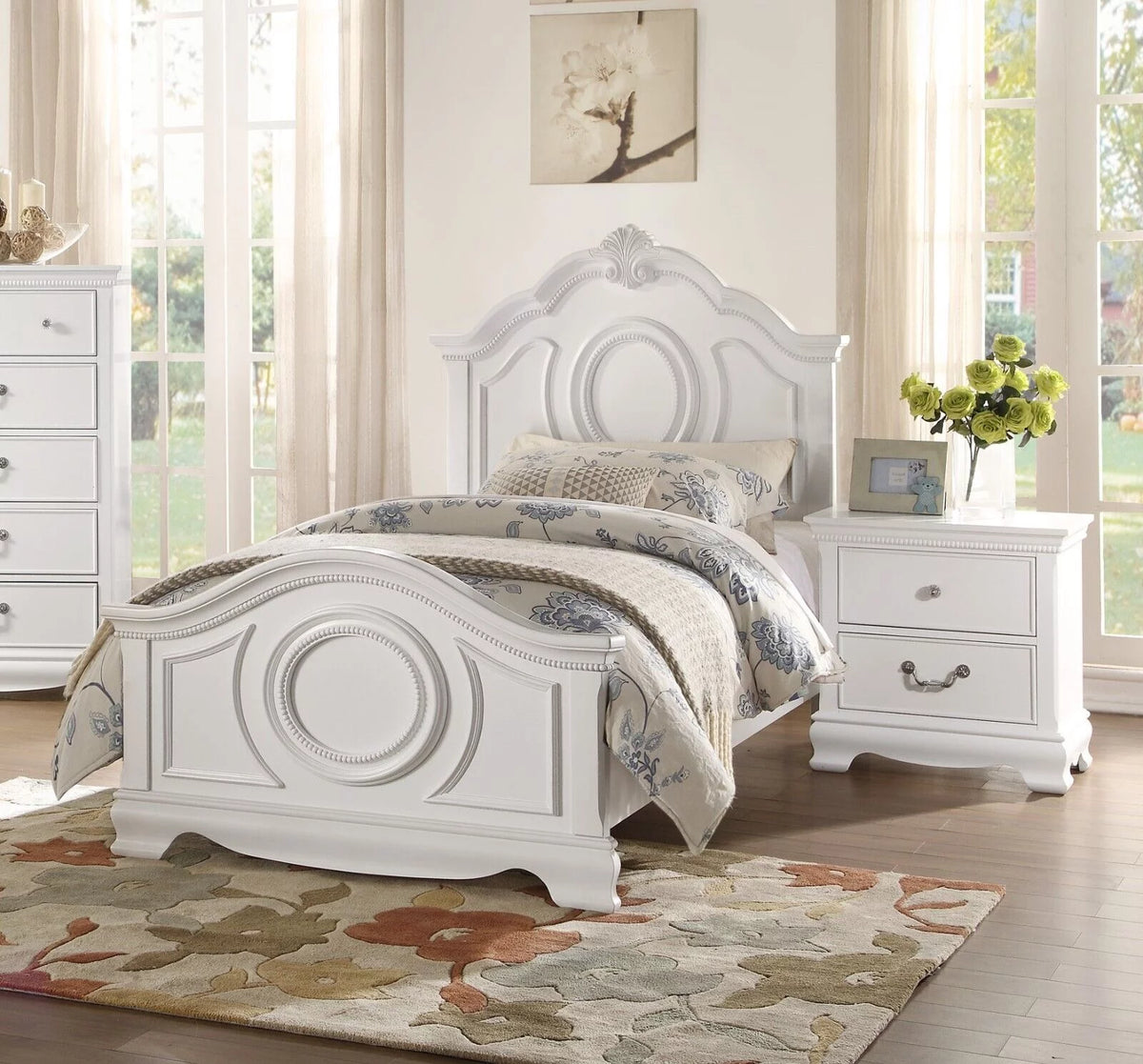 White Full Panel Bed Nightstands 3pc Bedroom Set D3269