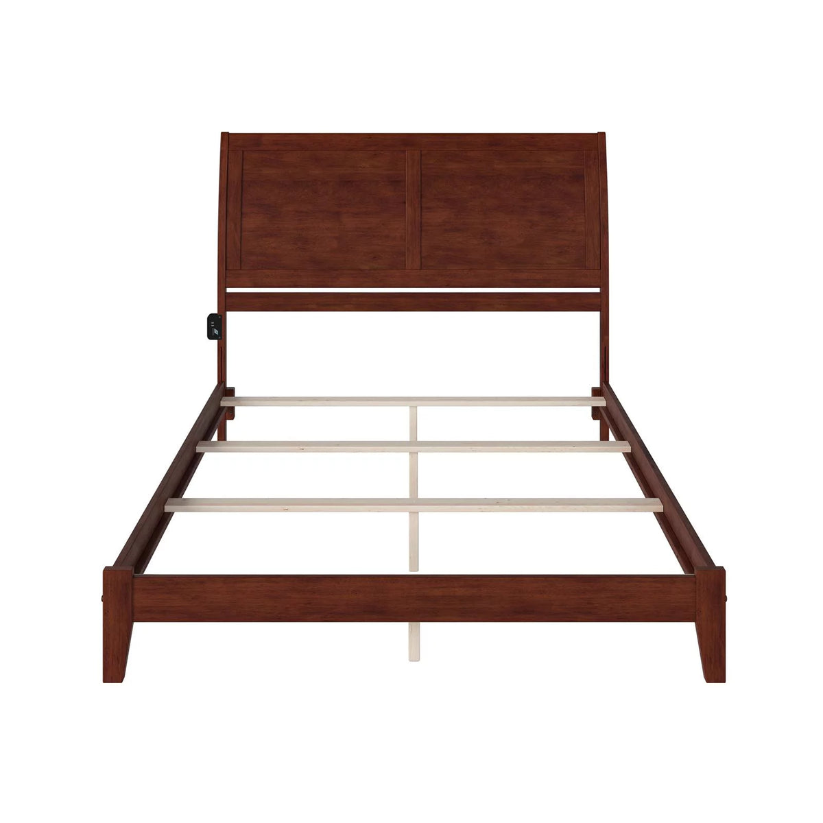 Queen Solid Wood Panel Bed with USB Charger in Walnut U224