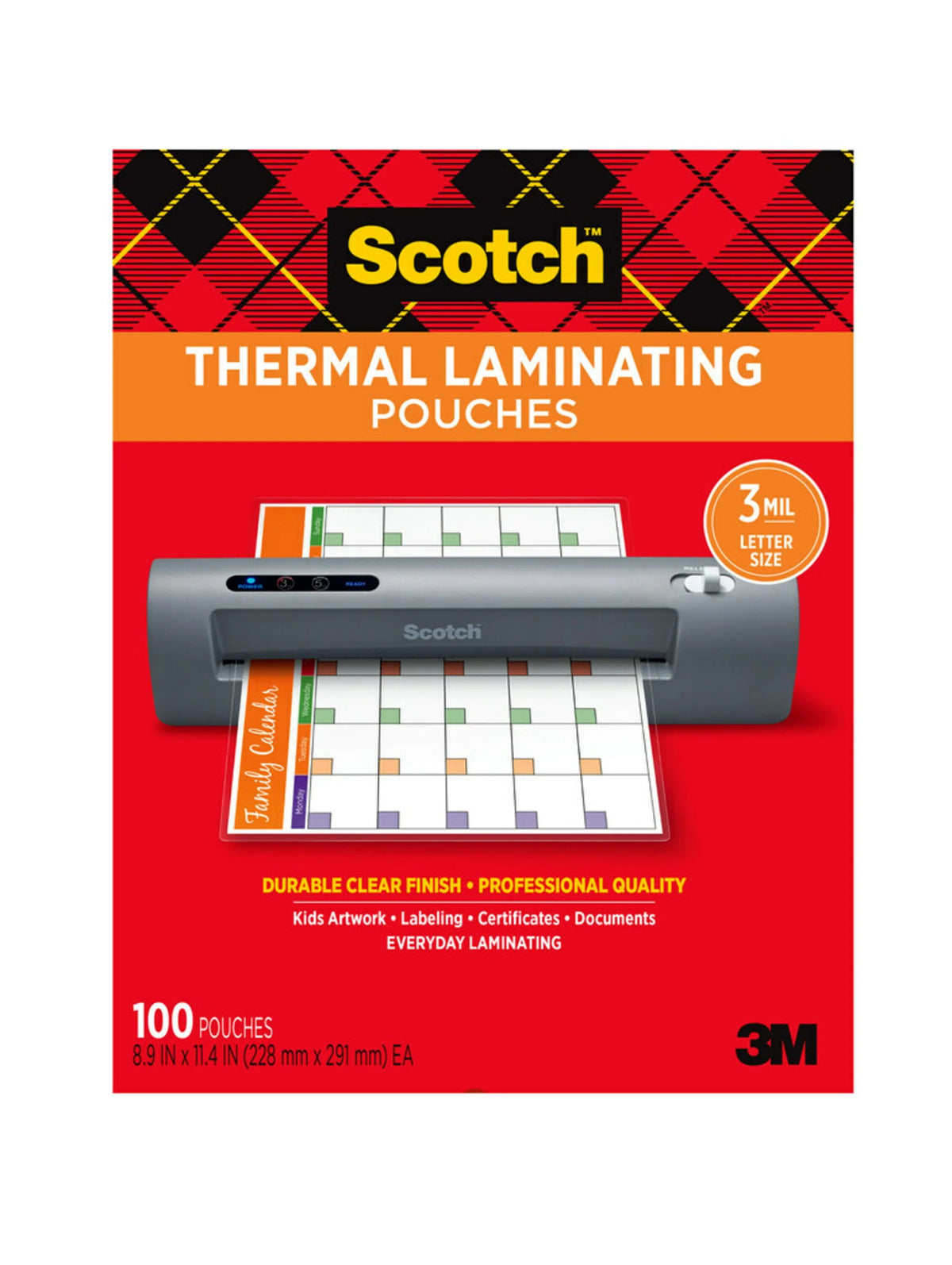 Thermal Laminating Pouches, 100 Count, 8.5 x 11, 3 mil Thick E110