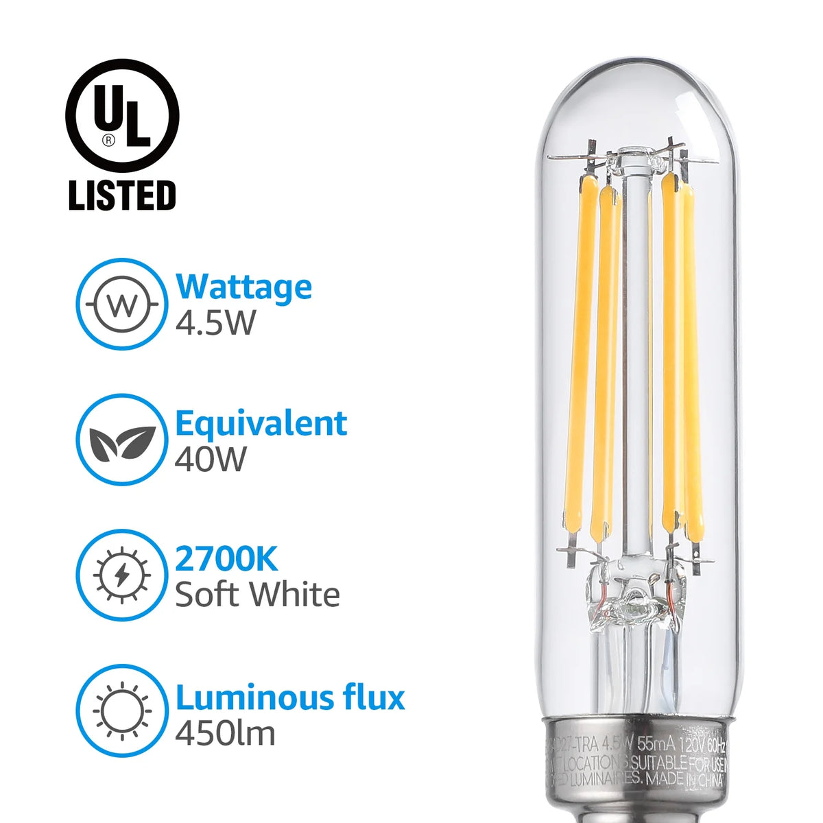 12Pack T6 LED Tubular Bulb 4.5W E12 Base Dimmable 2700K Soft White S41648