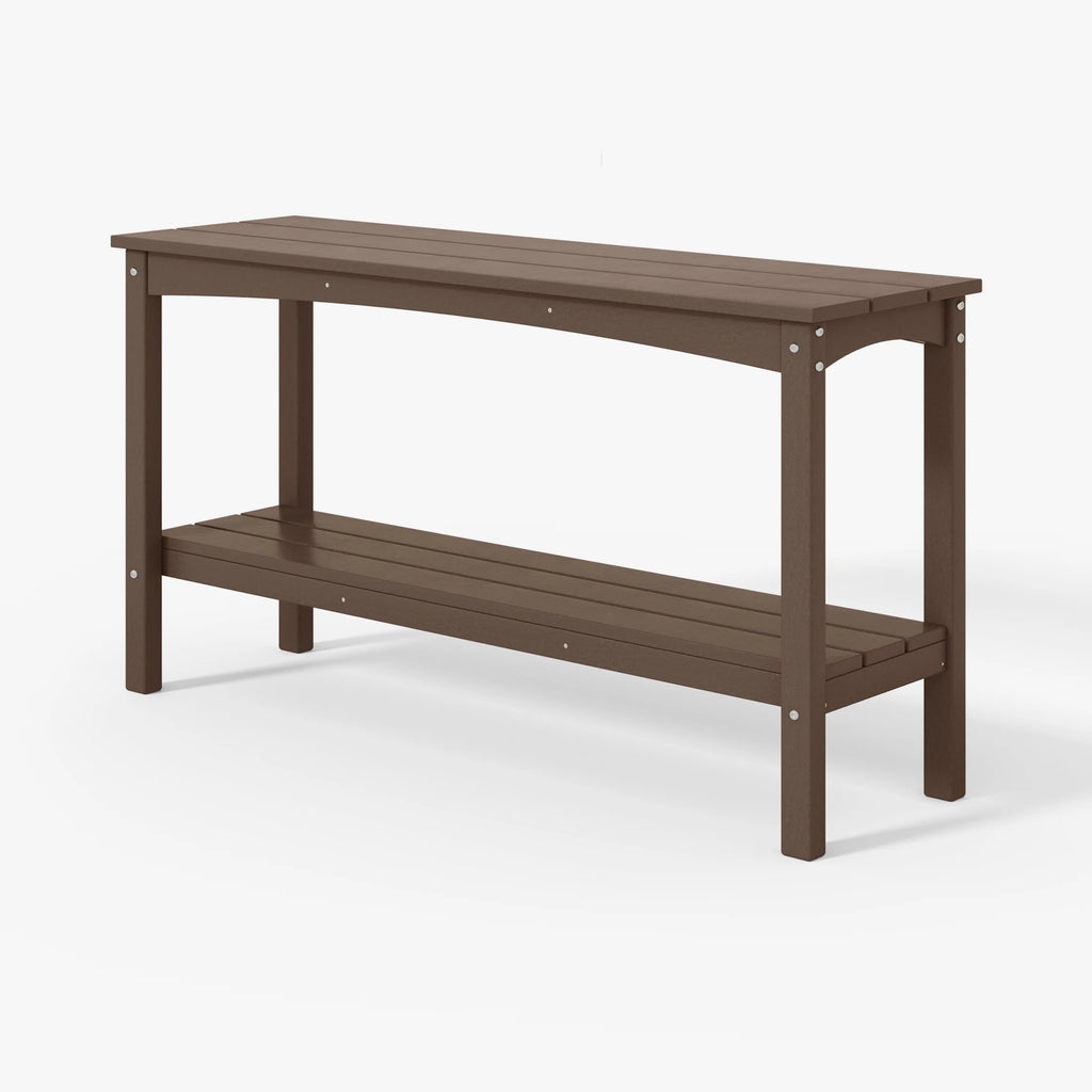 55" Outdoor HDPE 2-Tier Console Table, Dark Brown Y65769