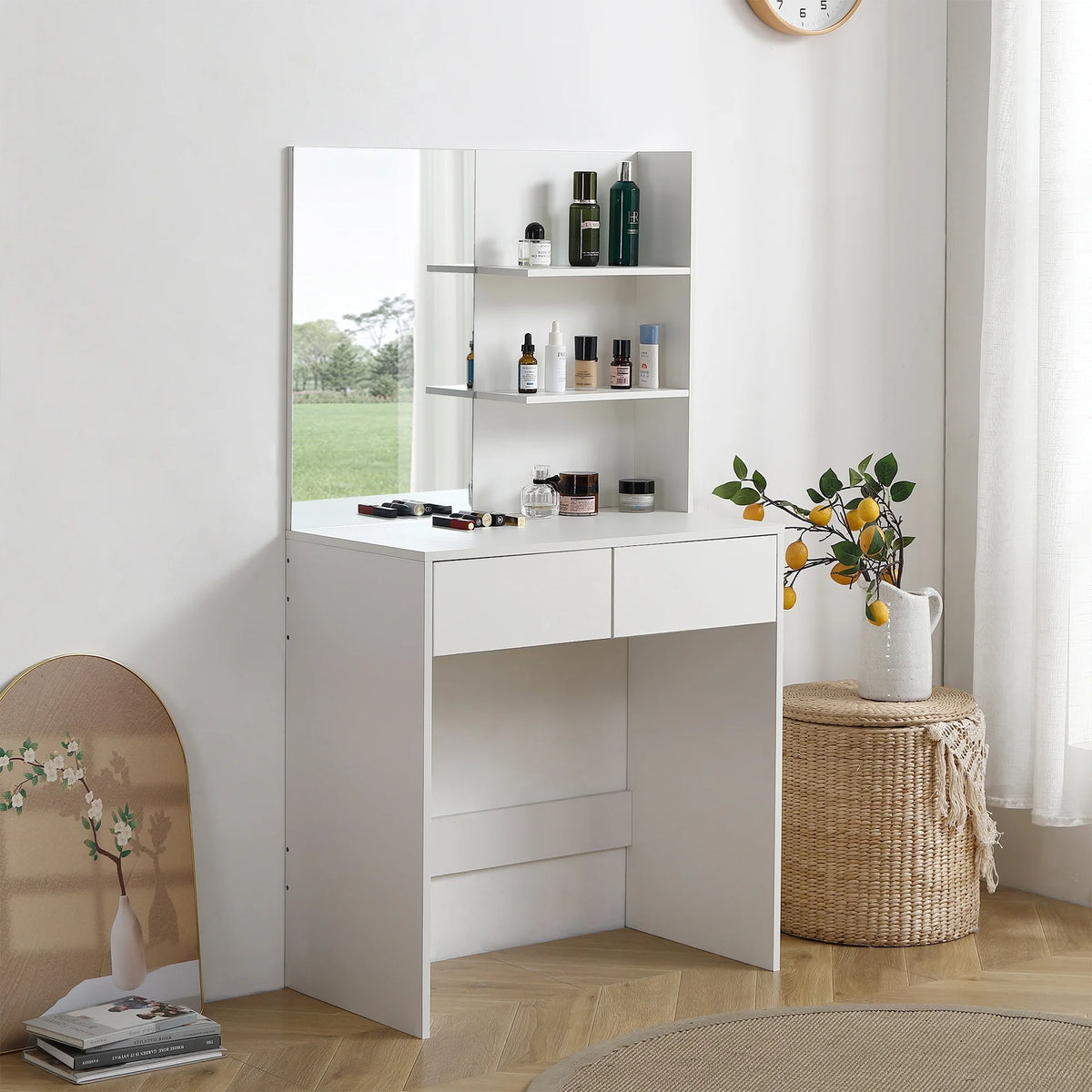 White Vanity Desk with Adjustable Lighting B32181
