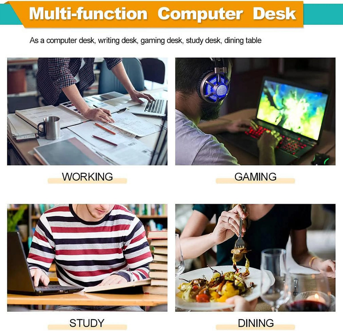 40 inch Computer Desk Wood Top Metal Frame Workstation G20285