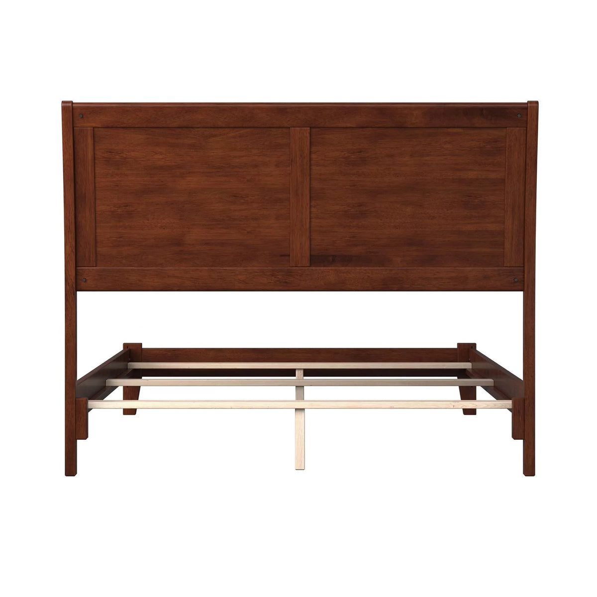 Queen Solid Wood Panel Bed with USB Charger in Walnut U224