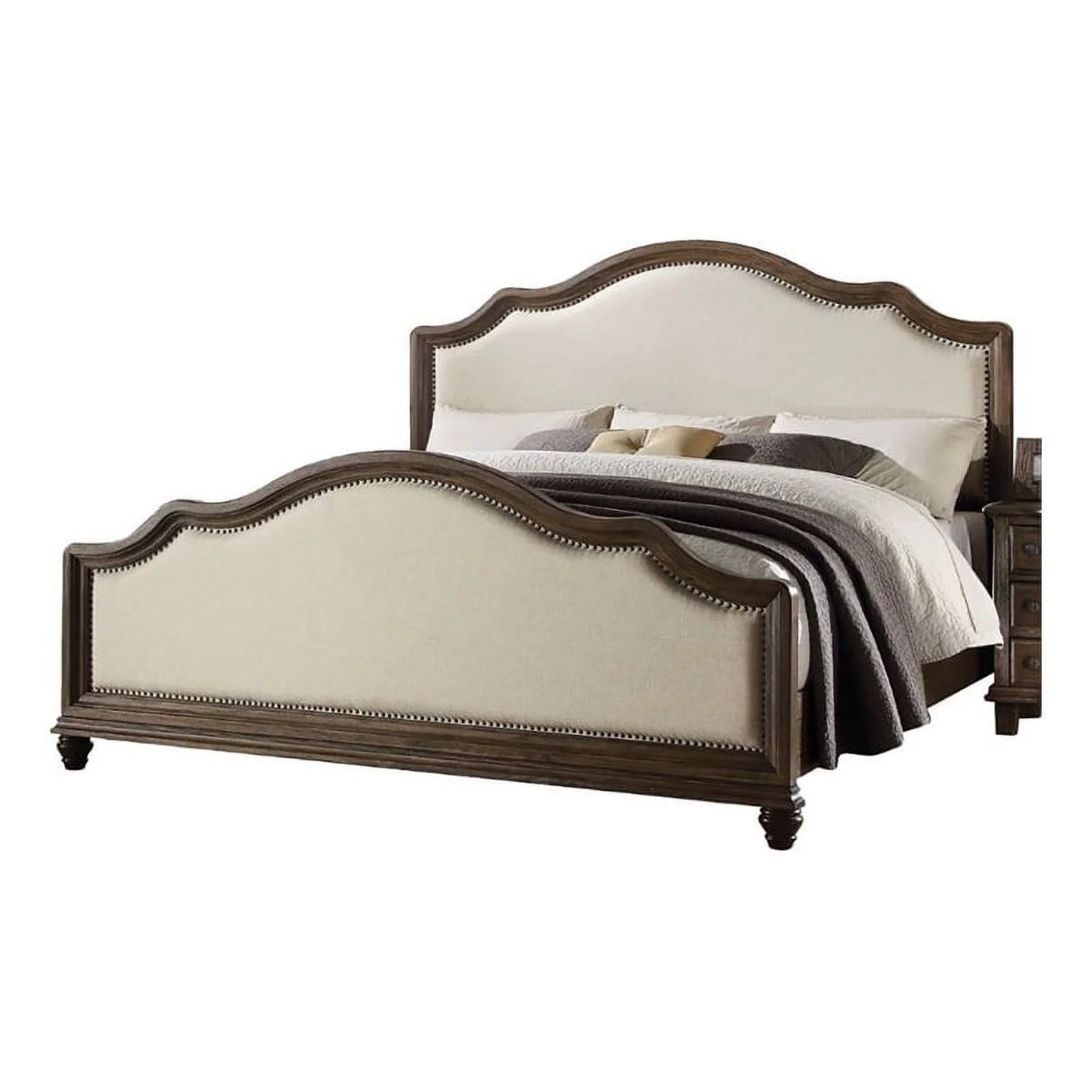 Beige Weathered Oak Queen Panel Bed K92909