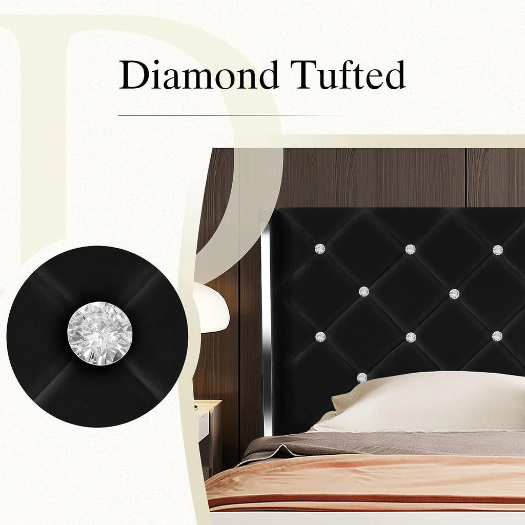 Queen Size Upholstered Platform Bed Frame with Wingback Headboard O327