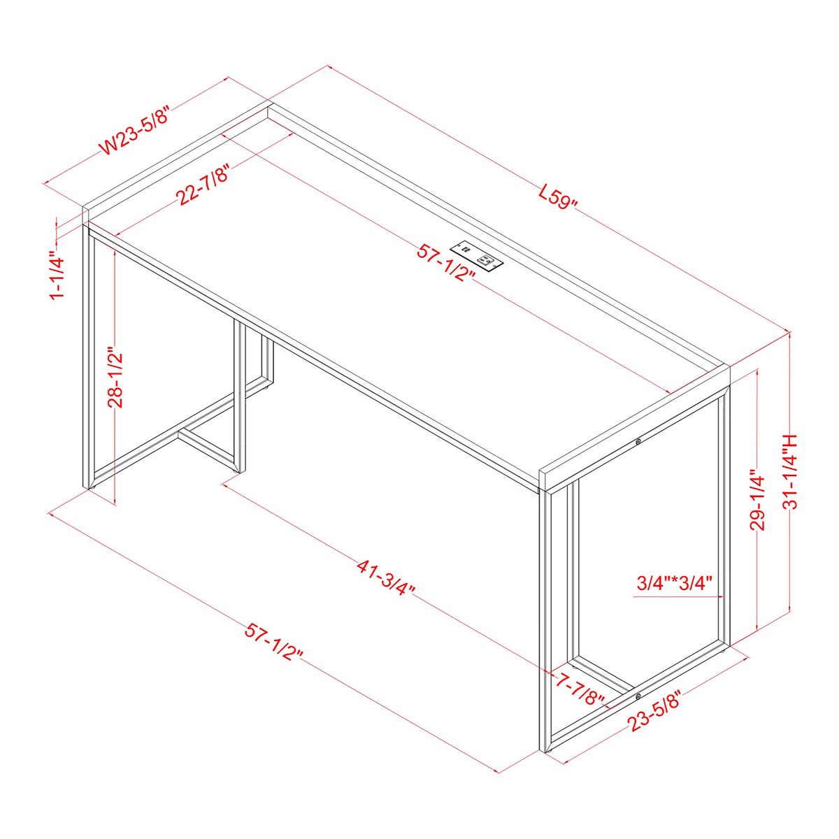Contemporary Wood Big Desk with USB Plug F17020