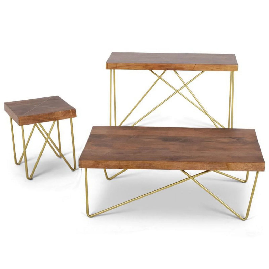 Warm Brown Pine and Brass Coffee Table B9605