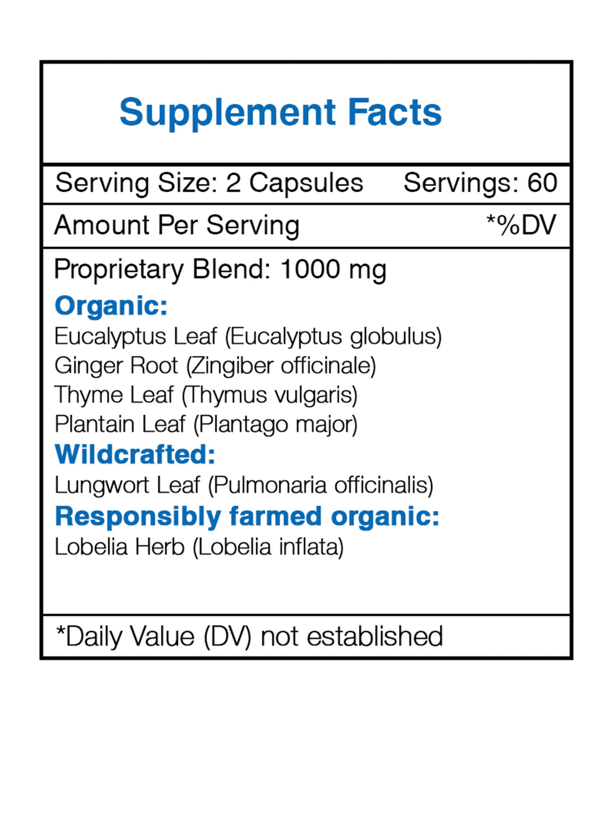 120 Capsules 500 mg Respiratory Health Formula Y761