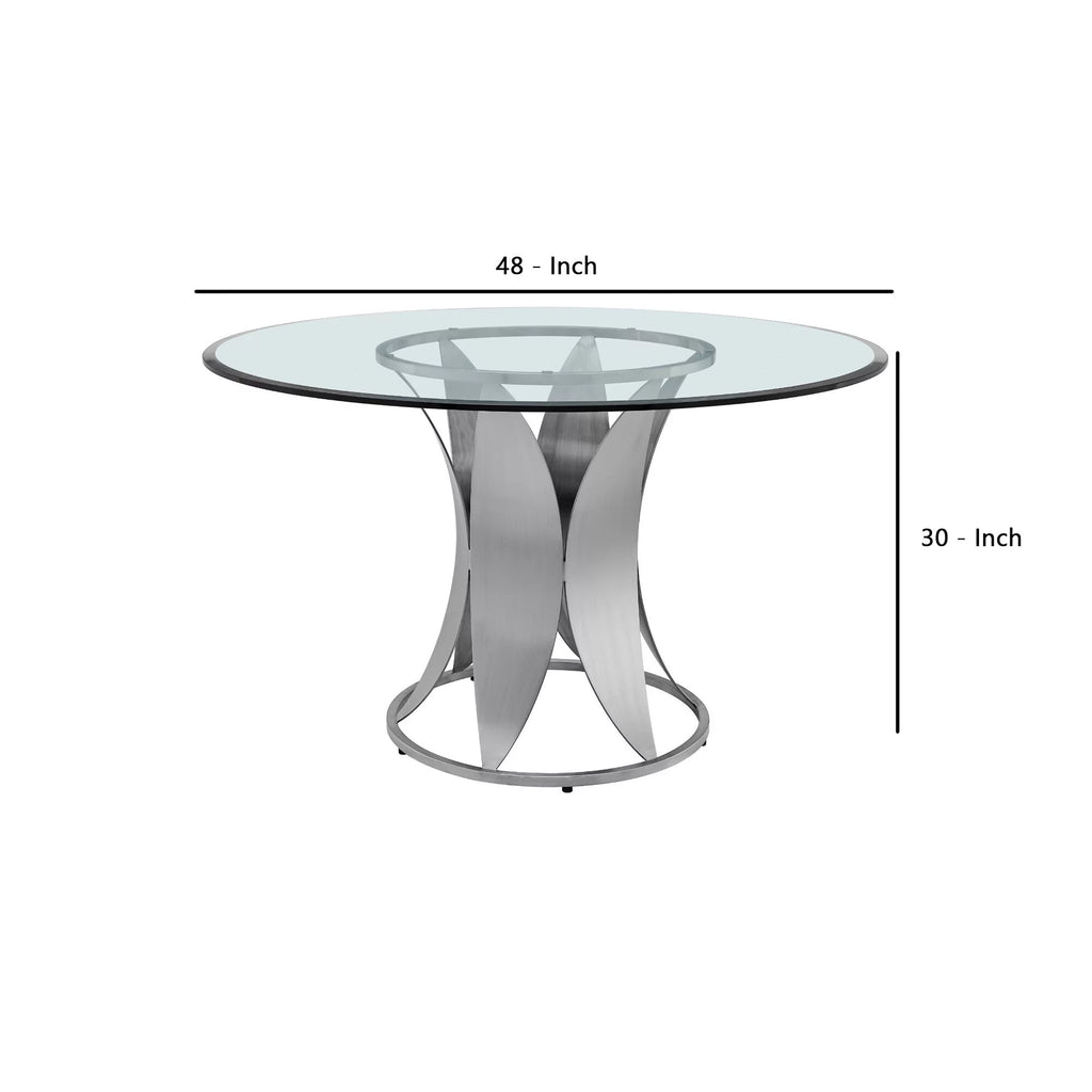48 Inch Round Glass Top Dining Table with Pedestal Base X724990