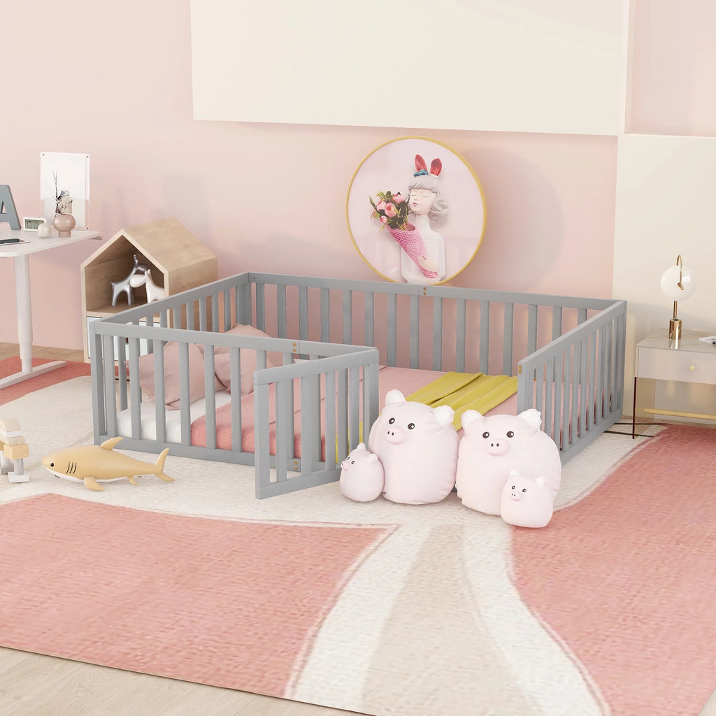 Full Size Gray Wood Daybed Frame with Fence M228195