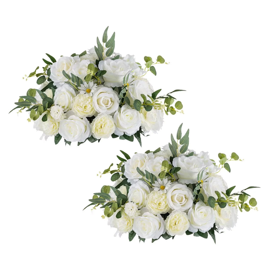 18" Large Artificial Flower Ball 2Pcs White Faux Silk Bouquet Q805