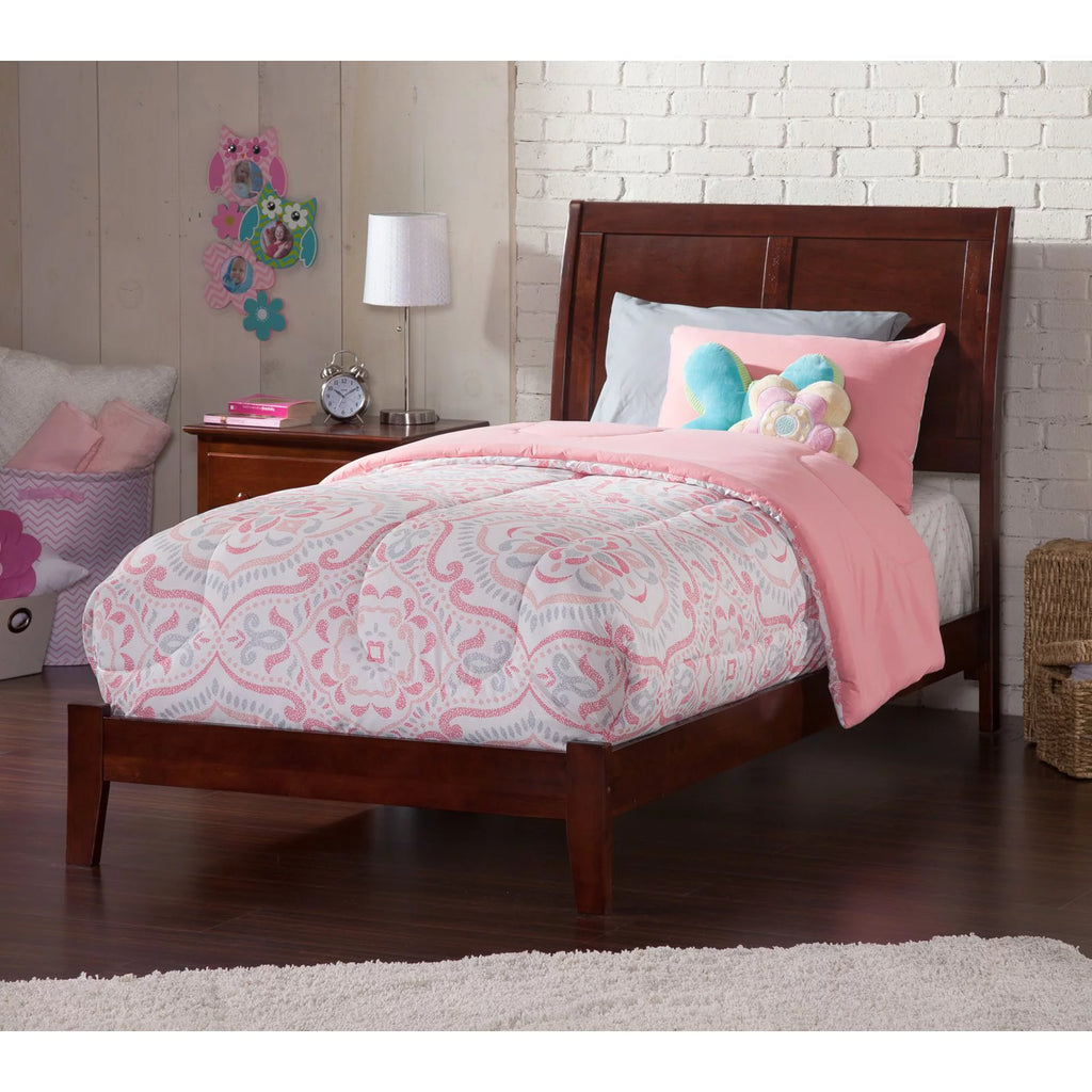 Queen Solid Wood Panel Bed with USB Charger in Walnut U224