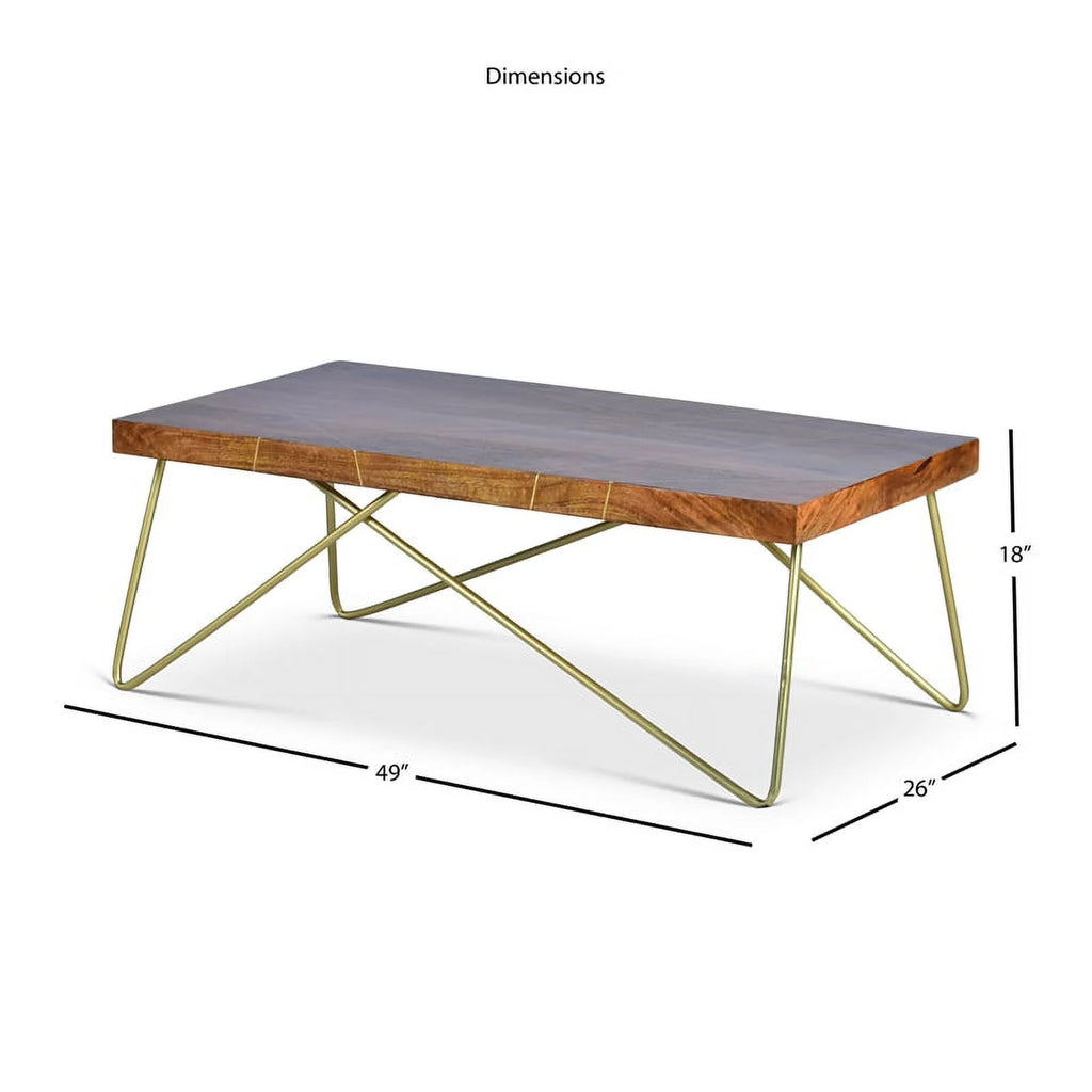 Warm Brown Pine and Brass Coffee Table B9605