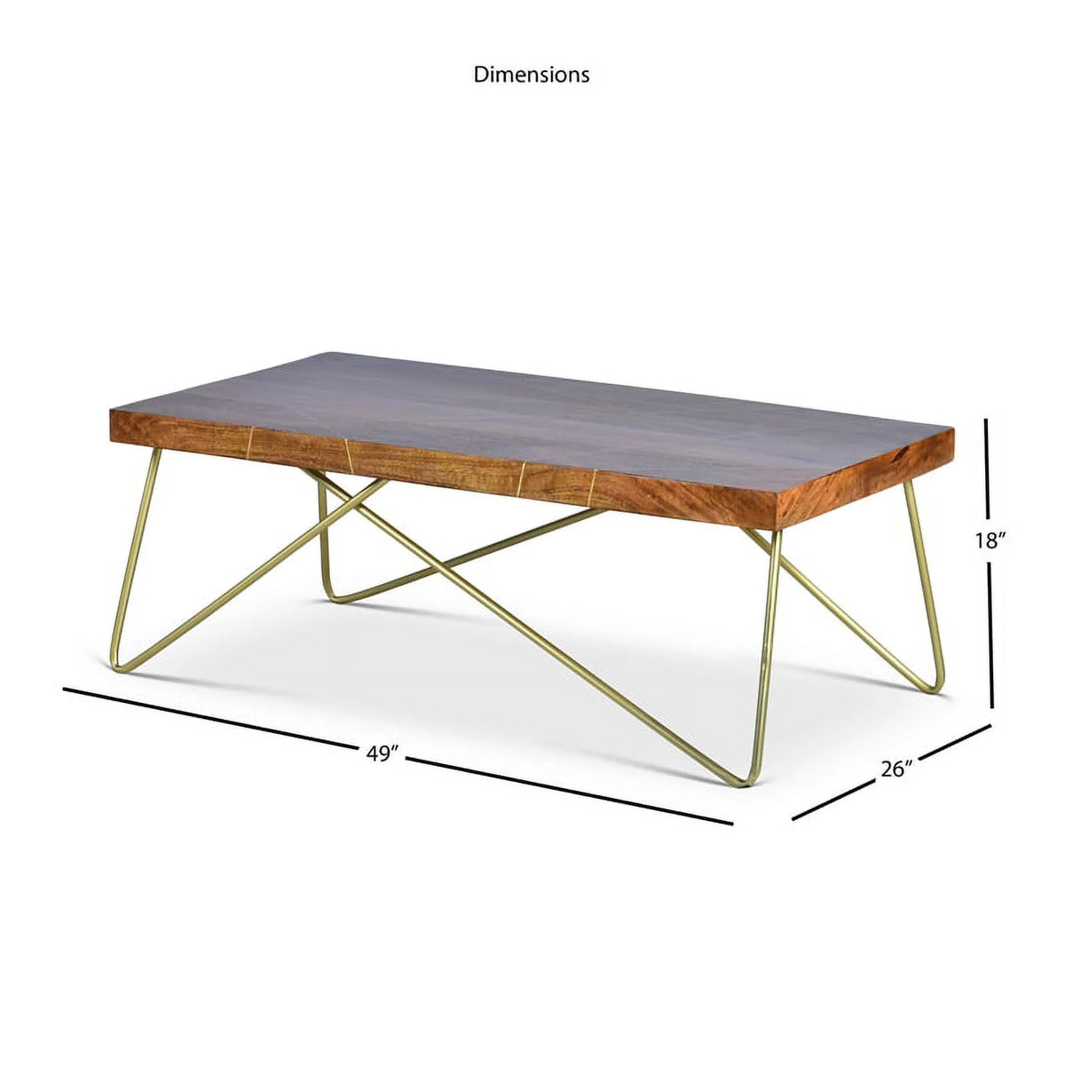 Warm Brown Pine and Brass Coffee Table B9605
